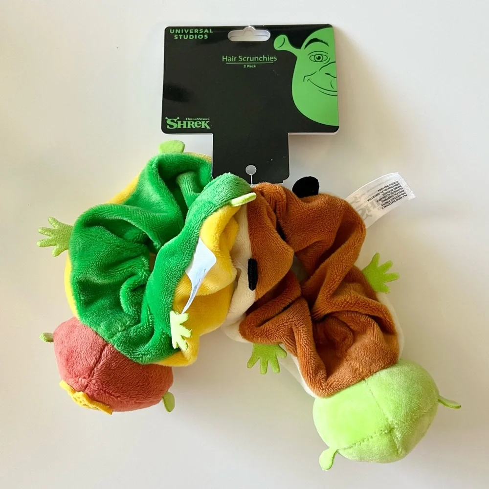 NWT Universal Studios Dreamworks Shrek & Princess Fiona Plush Hair Scrunchie Set